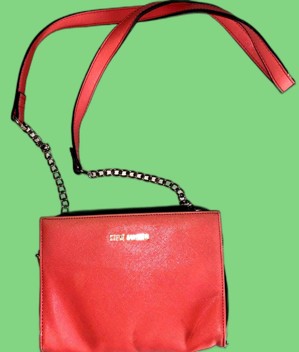 Steve Madden Crossbody Double Sided Wallet Purse Silver Chain Salmon